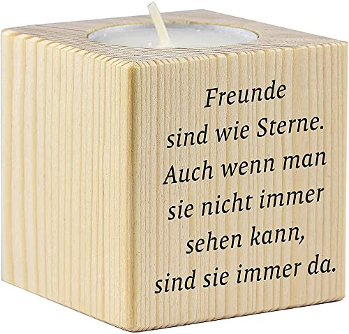 Teelichthalter aus Holz mit dem Druck Freunde sind wie Sterne - als Geschenk zum Geburtstag oder zu Weihnachten