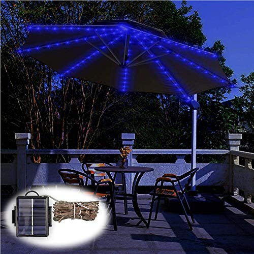 KHTO Outdoor Solar Patio Umbrella String Lights Solar Powered Bright 104LED Lights Solar/Battery Operated for Beach Deck Umbrella Garden Party Christmas Outdoor Decoration (Blue,Solar)