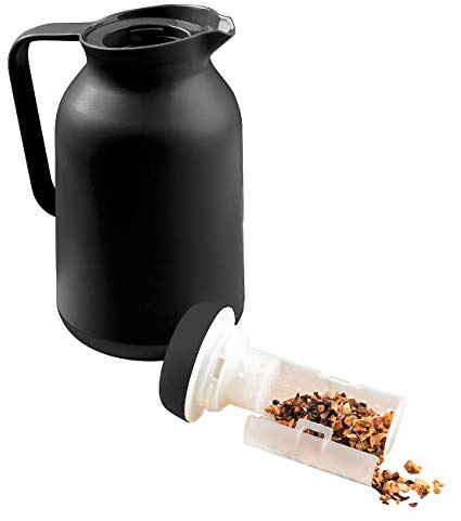 Rosenstein & Söhne Thermo Teekanne mit Sieb: 2in1-Vakuum-Isolierkanne für Kaffee und Tee, mit Teesieb, 1 Liter (Tee Isolierkanne mit Sieb, mit Teefilter, Deckel)