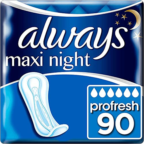 Always Maxi Profresh Night Sanitary Towels Without Wings 10 x 9 Pads Neutralises Odours, Super Fit, Super Absorbent
