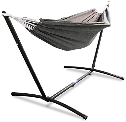 Lacestone Hängematte mit Gestell Hängeliege Relaxliege Outdoor Indoor 180x140 bis 120Kg (Anthrazit)