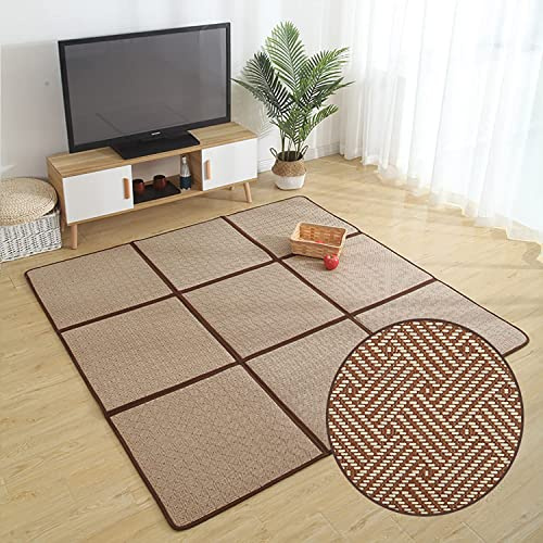 MYOYAY Große japanische Tatami-Matte, 180,3 x 180,3 cm, Sommer, atmungsaktiv, faltbar, Rattan-Bodenmatte, rutschfeste Memory-Schaum-Nähte, Teppichmatten, Wohnzimmer, Schlafzimmer, Spielzimmer, Yoga