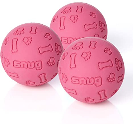 SnuG Hundebälle aus Gummi für kleine und mittelgroße Hunde, Tennisball, praktisch unzerstörbar, 3 Stück, Pink