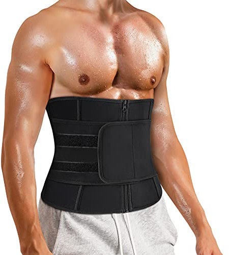CHUMIAN Fascia Addominale da Uomo Dimagrante Cintura Regolabile Cintura Allenamento Sauna di Neoprene Waist Trimmer Belt Snellente per Dimagrire (Nero, S)