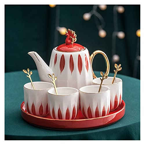 Jus Carafe d'eau Ceramic Luxury Tea Ensemble de thé Ménage Fleur Thé Pot De Thé Bouilloire Coupe Ensemble Teaware 1 Théière 4 Tasses avec plateau for cadeau de mariage Thé Cruche ( Color : C )