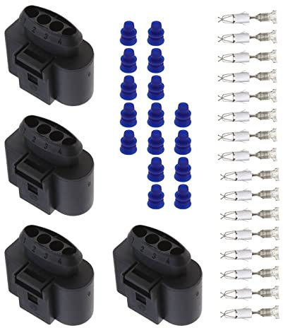 ECSiNG 5 Ensembles de Connecteurs Femelles à 4 Broches pour Voiture avec Bornes Femelles et Joints Connecteur pour Bobine d'allumage de Voiture 1J0973724