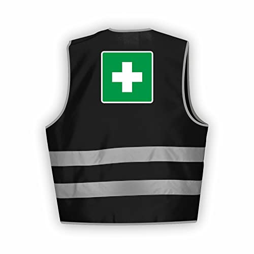 Fassbender-Druck WARNWESTEN - Sicherheitsweste SCHWARZ Warnweste nach EN ISO 20471 zertifiziert - Warn Weste für ERSTE HILFE - Unisex mit hochwertigem Reflektorstreifen (SCHWARZ I 3XL/4XL I 10er Set)