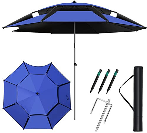 LIGUOYI Angelschirm Strandschirm Outdoor Umbrellas Bogenspannweite 2m/2,2m/2,4m/2,6m Schutz Vor Sonne 360 ° Neigbarer Sonnenschirm, Sturmfest Fischerschirm Tragbar Campingschirm Mit Tragetasche