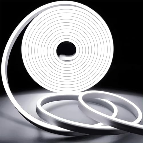 KSIBNW Neon Outdoor LED Strip Light Waterproof IP65, 65.6ft/20m 220v-240v Neon Rope Light for Kitchen, Bedroom, Garden, Indoor/Outdoor Decor, Cool White