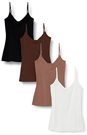 Amazon Essentials Women's Knit V-Neck Layering Cami, Pack of 4, Brown/Multicolor, Large