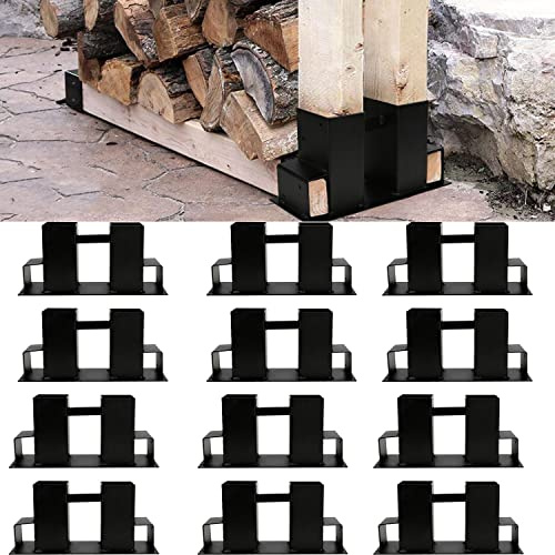 Sonnewelt 12 Stück Holzstapelhilfe Aussen Metall, Holzlager Verstellbarer Lagerregal Holzstapelhalter, Brennholz stapelhilfe für innen und außen, Schwarz