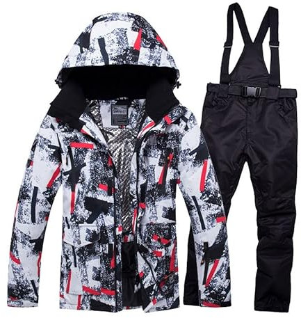 Herren Skijacke und Hosen Set, Winter beheizter Mantel Kapuze Outdoor Ski Snowboard Anzug für Männer, 2-teiliges wasserdichtes Snowboard-Snowboard-Set, für Outdoor-Schnee-Aktivitäten (Color : A black