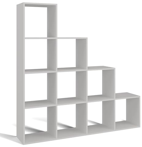CDF Raumteiler Regal 153 cm mit 10 offenen Fächern großes Würfelregal Standregal Aufbewahrung Wohnzimmer Büro Kinderzimmer Holzoptik quadratische Fächer - Weiß