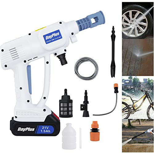 Cordless Pressure Washer 21V Portable Power Washer White High Power Washer Machine with 2 Rechargeable Batteries, Adjustable Nozzle & 16.5FT Hose Jet Washer for Car Fence Floor Cleaning Watering