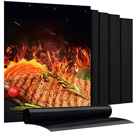 VISEKA Grillmatten Satz von 5 Antihaftbeschichtung Teflon Grill-Blätter Wiederverwendbar Waschbar Grillmatten zum Grillen, Backen und für den Backofen