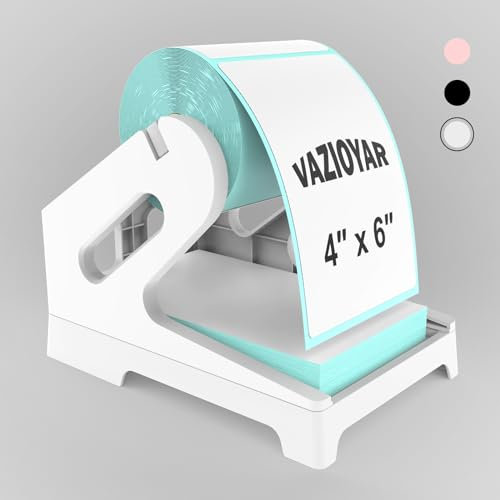 Vazioyar Thermo-Etikettenhalter für Rollen und Fächerfaltetiketten, Aufkleberrollenhalter, funktioniert mit Desktop-Etikettendrucker, Etikettenständer, Versandzubehör für Zuhause Büro (weiß)