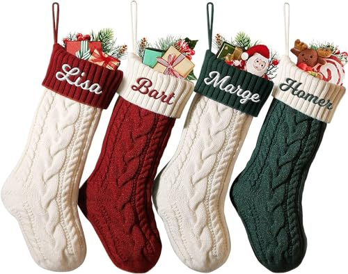 papasgix Weihnachtsstrumpf Personalisiert 18” Klassische Gestrickt Bestickte Nikolausstrumpf | Christmas Stockings Namen Kamin Hängenden für Feiertags, Familienparty, Dekoration