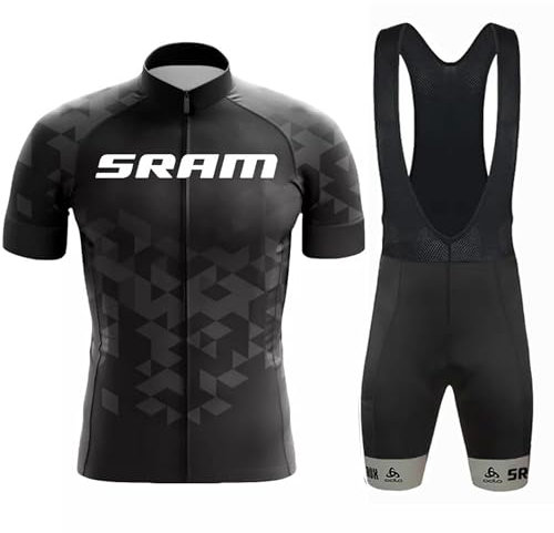 Petorenk Herren Fahrradbekleidung Kurzarm set, Atmungsaktive Herrentrikot, Schnelltrocknend Radtrikots, Radhose mit Polsterung für Mountainbikes (Schwarz, XL)