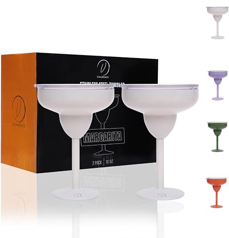 Mother’s Day Gift for Mom – Set of 2 Cream Insulated Stainless Steel Margarita Glasses with Lid, Unbreakable Cocktail Tumbler Set, Keeps Drinks Cold, Gift for Women Wife Friend