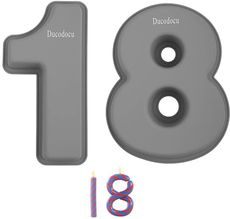 Ducodocu Silicone Number Cake Pan Large 3D Number Cake Mold Baking Forms Novel Cake Tins DIY Baking Mold for 2/20th Birthday Wedding Anniversary 10 inch Number of 1&8, 2 Pack