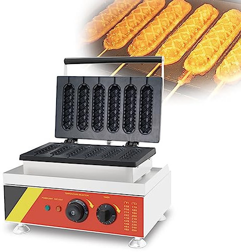 Generic French Hot Dog Waffle Maker Iron Machine 1500W - Electric Nonstick Corn Dog Waffle Maker - Create 6pcs HotDog Cheese Stick - 0-300℃ Temp Control - 5min Timer French Muffin Cooker