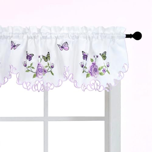 Molaxhome Beautiful Dazzling Embroidered Window Valance,Rod Pocket Valance and Tiers for Home Decor (Purple, W58x14L)
