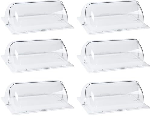 Pack of 6 Rectangular Chafing Dish Cover Full Size Roll Top Bakery Pan Plastic Clear Desert Display Cover for Cake Cupcake Exhibition