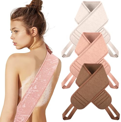 PHOGARY Rückenschrubber, Peeling Rückenschrubber für die Dusche für Frauen Männer, 3 Pack Langes Back Scrubber, Doppelseitiger Peeling Rücken Waschlappen mit Griffen, Rücken Waschhilfe Rückenschwamm