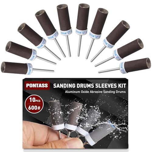 10pcs 600 Grits Sanding Drums Sandpaper Sticks Set with 1/8(3mm) Shank for Dremel Rotary Tool, Aluminum Oxide Sanding Bits kit Meet More Needs for Metal Rust Removal/Jade Polishing/Stone Grinding