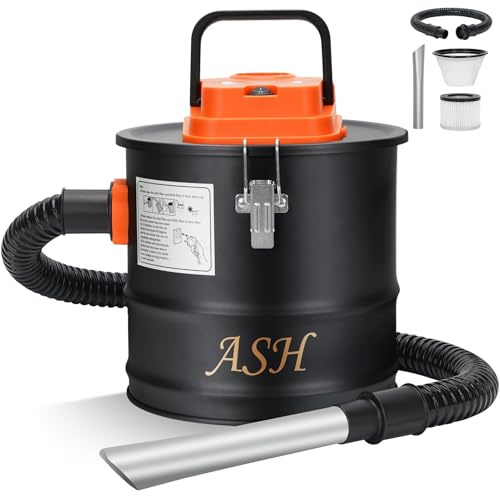 Aschesauger – 2,6 Gallonen Kamin-Aschesauger mit 800 W leistungsstarkem Schlauch, Vlies-Staubabscheider, Trocken-Ofensauger für Kamine, Pelletgrill, Holzofen, Feuerstellen, Orange