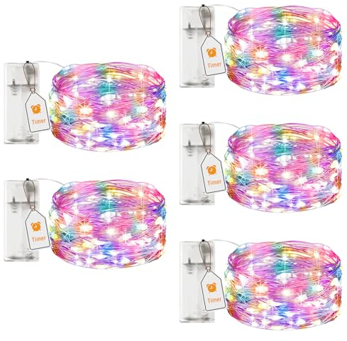 btfarm 2M 20LED Lichterkette Batterie mit Timer,5 Stück Lichterkette Innen | Mirco Silberdraht, Lichterketten Klein, Batteriebetrieben, für Weihnachten Hochzeit Party Halloween Innen Deko, Bunt