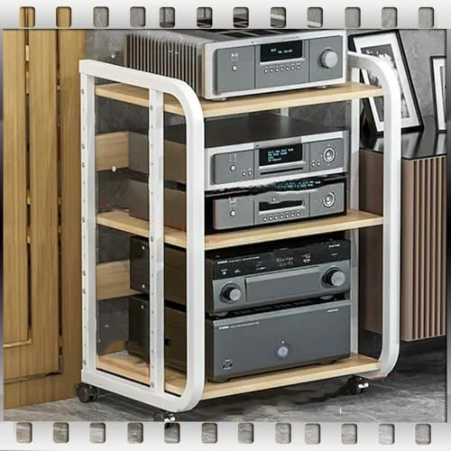 ZIUSFAC Mobile Rack Audio Multifonctionnel Meuble Chaine HiFi Support AV Media À 3/4/5 Etagères Support pour Enregistreur Audio Rack avec Étagères Réglable Armoire AV(White,3 Tier-High 69cm)