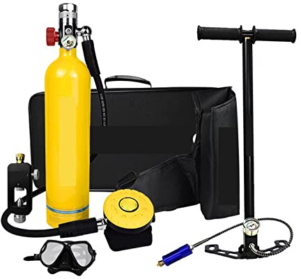 DIKAMAN Mini Bouteille de plongée, Équipement De Plongée 1000ML Produits De Sports Nautiques De Plongée Simples pour l'exploration sous-Marine et Le Sauvetage(Package E Yellow)