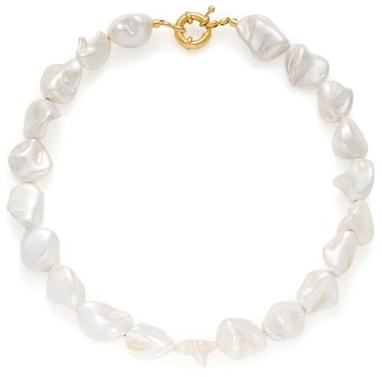 LILIE&WHITE Damen Perlenkette Handgefertigte Halskette mit Unregelmäßigen Süßwasserperlen, Naturweiß, Goldverschluss, Elegantes Design, Farbecht, Zeitloses Schmuckstück für Alltag & Anlass