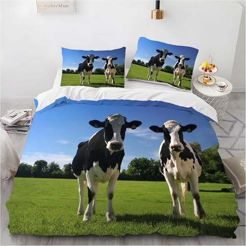 Funda Nordica Cama 180 Funda Edredón Microfibra Vaca Lechera Fundas Nordicas 240x260 cm y 2 Funda Almohada 50x80 cm Verde Juego de Ropa de Cama de 3 Piezas Cierre de Cremallera