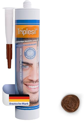 Triplesil Premium Sanitär Silikon 1 x 310 ml braun– Silikon Dichtstoff für Bad, Küche & Fenster – Wasserdicht – Silikon zum Abdichten Innen & Außen –UV Fugensilikon (1 x Brown)