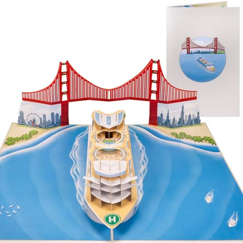 Sweetpopup® 3D Pop-Up Karte Schiff & Brücke – Mit extra Geldgeschenk Verpackung – Perfekt für Glückwunsch, Geburtstag, Reisen & Urlaub – Oder als Gutschein für Kreuzfahrt & Schiffreise – 007b