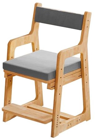 Verstellbarer Massivholz-Studierstuhl für Studenten, multifunktional, anhebbar, Schreibstuhl für Zuhause, Büro, Grau