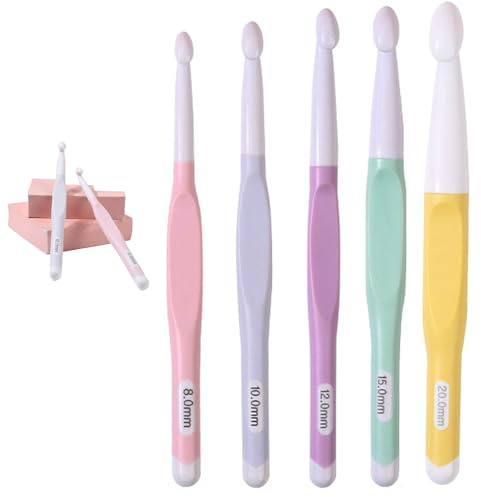 5pcs DIY Knitting Tool Ergonomic Handle Crochet Hooks 8/10/12/15/20mm,Rubber Handle Crochet NeedlesSuitable for Beginners, Used for Weaving Blankets, Shawls, and Carpets.
