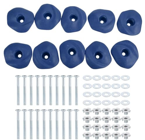 PATIKIL Rock Climbing Holds, 10 Pcs Climbing Rock Wall Grips Play Set Climber Attachments with Single Holes for Playground Accessories Indoor Outdoor Tree Training, Blue-B