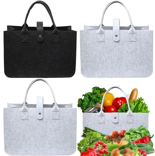 3 bolsas de la compra de fieltro, bolsas de la compra de fieltro, bolsas de la compra de fieltro, bolsa para el carrito de la compra, juguetes, almacenamiento (30 x 20 x 18 cm, gris claro), Gris Claro