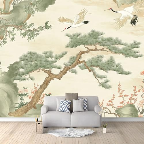 Fotomurale 3D Estilo Chino Pájaros Voladores Flores Árboles 350 x 256 cm Papel Pintado Fotográfico, Decoración De la Pared Murales para Salón, Dormitorio, Habitación para Niños, Pared de TV