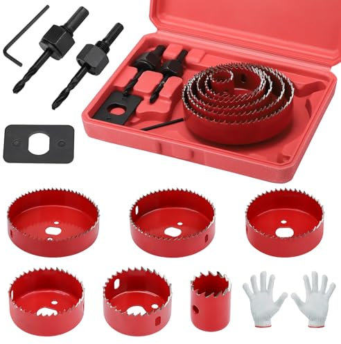Kigniote Hole Saw Sets, 11Pcs Hole Saw Kit with 6 Saw Blade (22/54/64/76/89/102mm) Mandrels Drill Bits Installation Plate Hex Key Gloves Storage Case, Holesaw Idear for Wood Plywood PVC Board