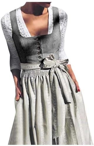 CCOOfhhc 2026 Dirndl Damen Midi Trachtenkleid Trachtenmode Trachtenrock Dirndlkleid Inkl. Dirndl, Dirndlbluse, Dirndlschürze 2/3 Teilig für Frauen Oktoberfest Besondere Anlässe