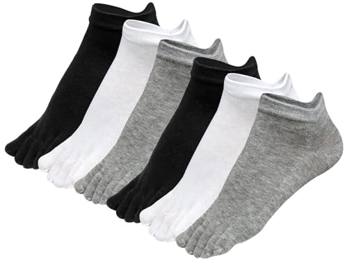 Soleeya 6 Paar Damen Zehensocken Baumwolle 35-40, Atmungsaktiv Kurz Zehensocken Sneaker Socken Damen Fünf Finger Socken Weich und Bequem Toe Socks Cotton Geeignet für Sport und Freizeit (A)