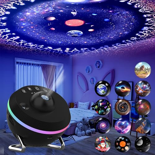 Galaxy Star Projektor, Galaxy projektor för sovrum med RGB meteorbelysningseffekter, 13 HD-filmskivor, planetprojektor med timer, projektor