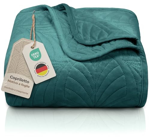 Gräfenstayn Colcha bouti 240x260 cm – cubrecama Acolchado sin Costuras con diseño de Hojas – Manta Decorativa Moderna para Cama o sofá – antirrugas y fácil de cuidar (Verde Oscuro)