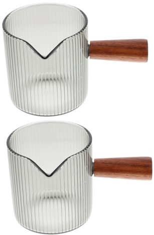 Mikinona 2 piezas Jarra de Vidrio Pequeña con Mango de Madera Transparente para Leche y Medidor Práctico para Cocina