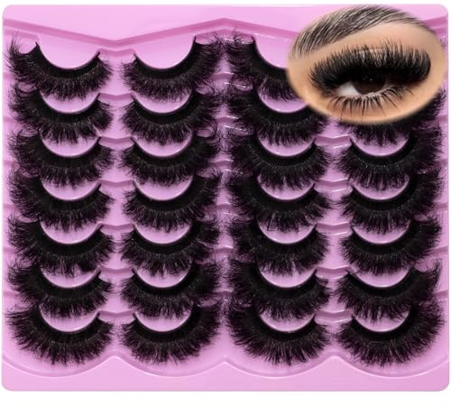 LEAFMOON Mink Lashes Fluffy 20mm Volume False Eyelashes 8D Cat Eye Strip Lashes D Curl 14 Pairs Dramatic Soft Eyelash 25mm Big Long Lash Strips Lashes Pack That Look Like Extensions Faux Mink Lashes