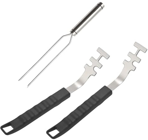 HECHKJ Edelstahlkopf Grillrost - Heber, 2 Stück 27 cm Grillrostheber und 29 cm Gabeln, Langer Griff Hitzebeständige Grillrostheber, für Familiengebrauch, Camping - Ausflüge, Grillstände